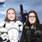 Custom Star Wars-style Jedi portrait of two people — hand-drawn couple illustration with lightsabers