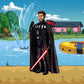 Custom Star Wars-style Jedi portrait of one person — hand-drawn illustration in Jedi robes with lightsaber