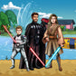Custom Star Wars-style Jedi portrait of three people — hand-drawn group illustration with lightsabers