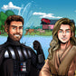 Custom Star Wars-style Jedi portrait of two people — hand-drawn couple illustration with lightsabers