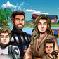 Custom Star Wars-style Jedi portrait of four people — hand-drawn family illustration with lightsabers