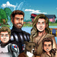 Custom Star Wars-style Jedi portrait of a large group — hand-drawn illustration with multiple people holding lightsabers