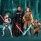 Custom Star Wars-style Jedi portrait of four people — hand-drawn family illustration with lightsabers