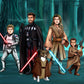 Custom Star Wars-style Jedi portrait of a large group — hand-drawn illustration with multiple people holding lightsabers