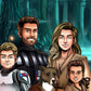 Custom Star Wars-style Jedi portrait of a large group — hand-drawn illustration with multiple people holding lightsabers