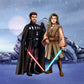 Custom Star Wars-style Jedi portrait of two people — hand-drawn couple illustration with lightsabers