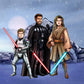Custom Star Wars-style Jedi portrait of three people — hand-drawn group illustration with lightsabers