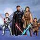 Custom Star Wars-style Jedi portrait of four people — hand-drawn family illustration with lightsabers