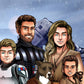 Custom Star Wars-style Jedi portrait of a large group — hand-drawn illustration with multiple people holding lightsabers