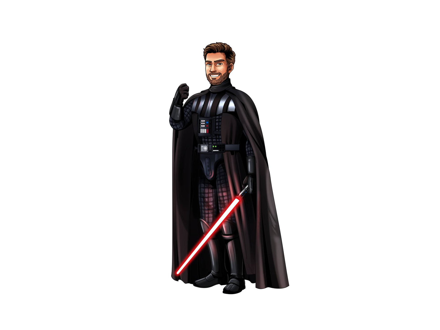 Custom Star Wars-style Jedi portrait of one person — hand-drawn illustration in Jedi robes with lightsaber