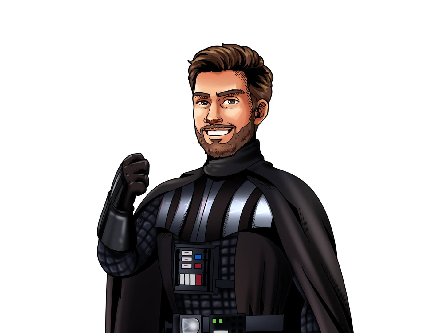 Custom Star Wars-style Jedi portrait of one person — hand-drawn illustration in Jedi robes with lightsaber