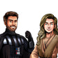 Custom Star Wars-style Jedi portrait of two people — hand-drawn couple illustration with lightsabers
