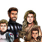 Custom Star Wars-style Jedi portrait of a large group — hand-drawn illustration with multiple people holding lightsabers