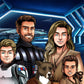 Custom Star Wars-style Jedi portrait of a large group — hand-drawn illustration with multiple people holding lightsabers