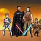 Custom Star Wars-style Jedi portrait of four people — hand-drawn family illustration with lightsabers