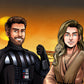 Custom Star Wars-style Jedi portrait of two people — hand-drawn couple illustration with lightsabers