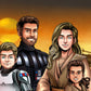 Custom Star Wars-style Jedi portrait of four people — hand-drawn family illustration with lightsabers
