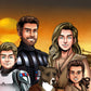 Custom Star Wars-style Jedi portrait of a large group — hand-drawn illustration with multiple people holding lightsabers
