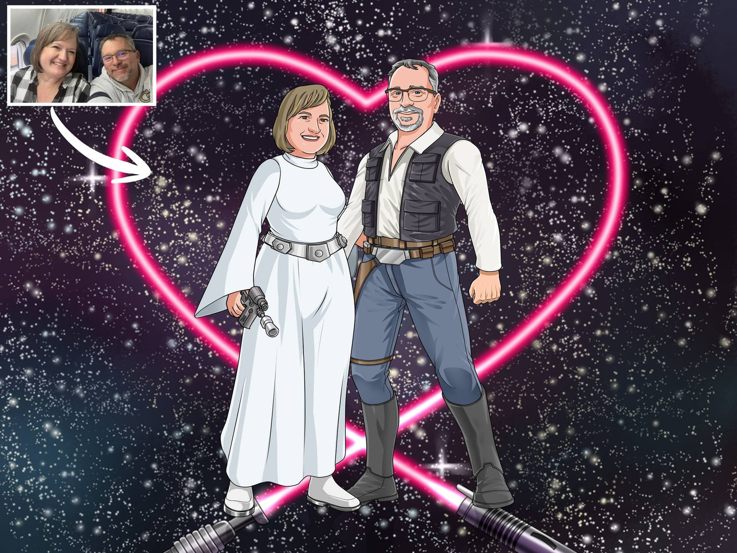 Custom Jedi Couple Portrait — Personalized Star Wars Valentine's Day Gift | MakeMeJedi