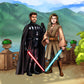 Custom Star Wars-style Jedi portrait of two people — hand-drawn couple illustration with lightsabers