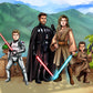 Custom Star Wars-style Jedi portrait of four people — hand-drawn family illustration with lightsabers