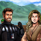 Custom Star Wars-style Jedi portrait of two people — hand-drawn couple illustration with lightsabers