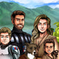 Custom Star Wars-style Jedi portrait of a large group — hand-drawn illustration with multiple people holding lightsabers