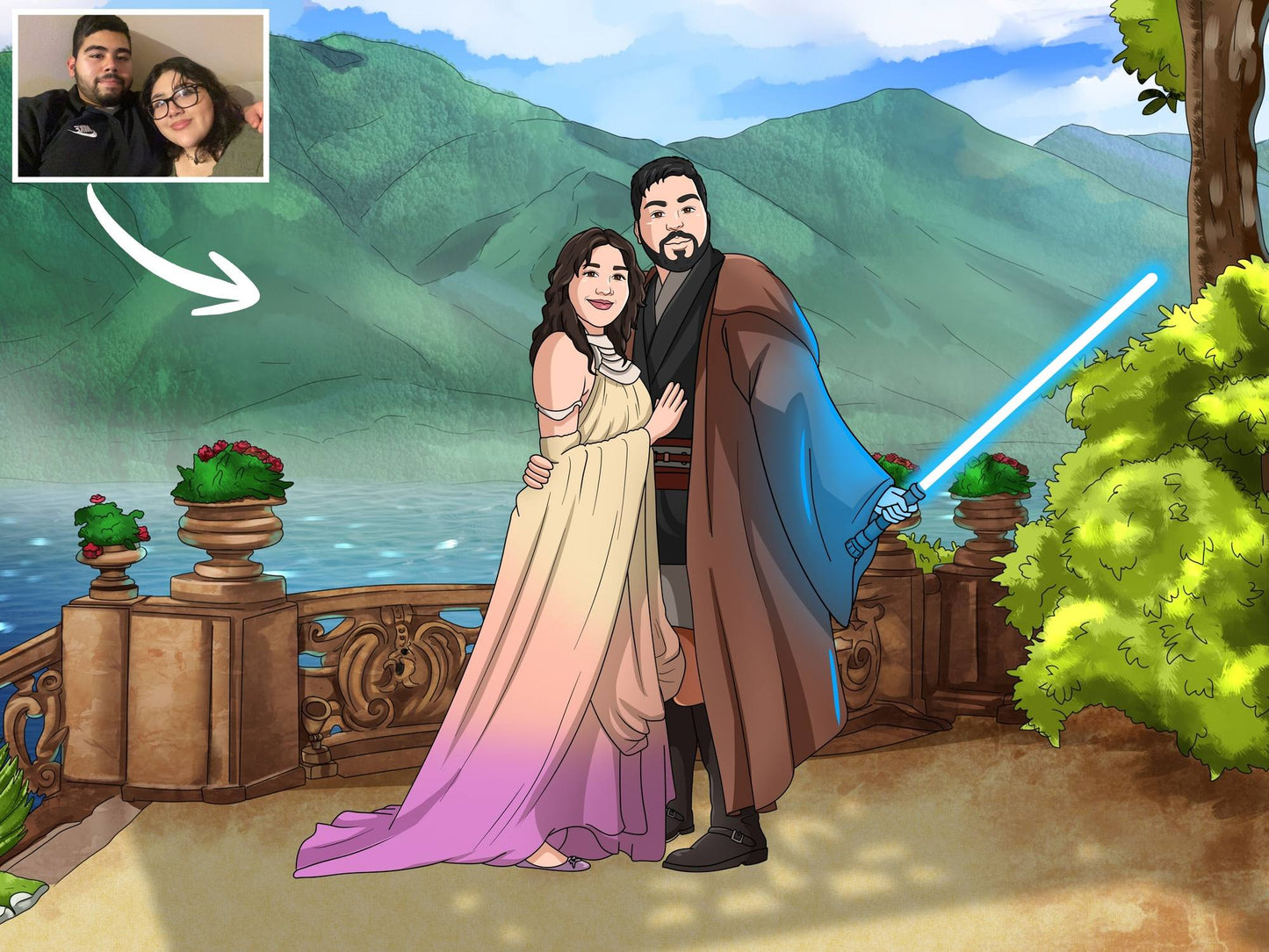 Custom Jedi Couple Portrait — Personalized Star Wars Wedding Gift | MakeMeJedi