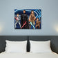 Custom Star Wars-style Jedi portrait printed on gallery canvas — hand-drawn illustration of a person in Sith robes holding a red lightsaber